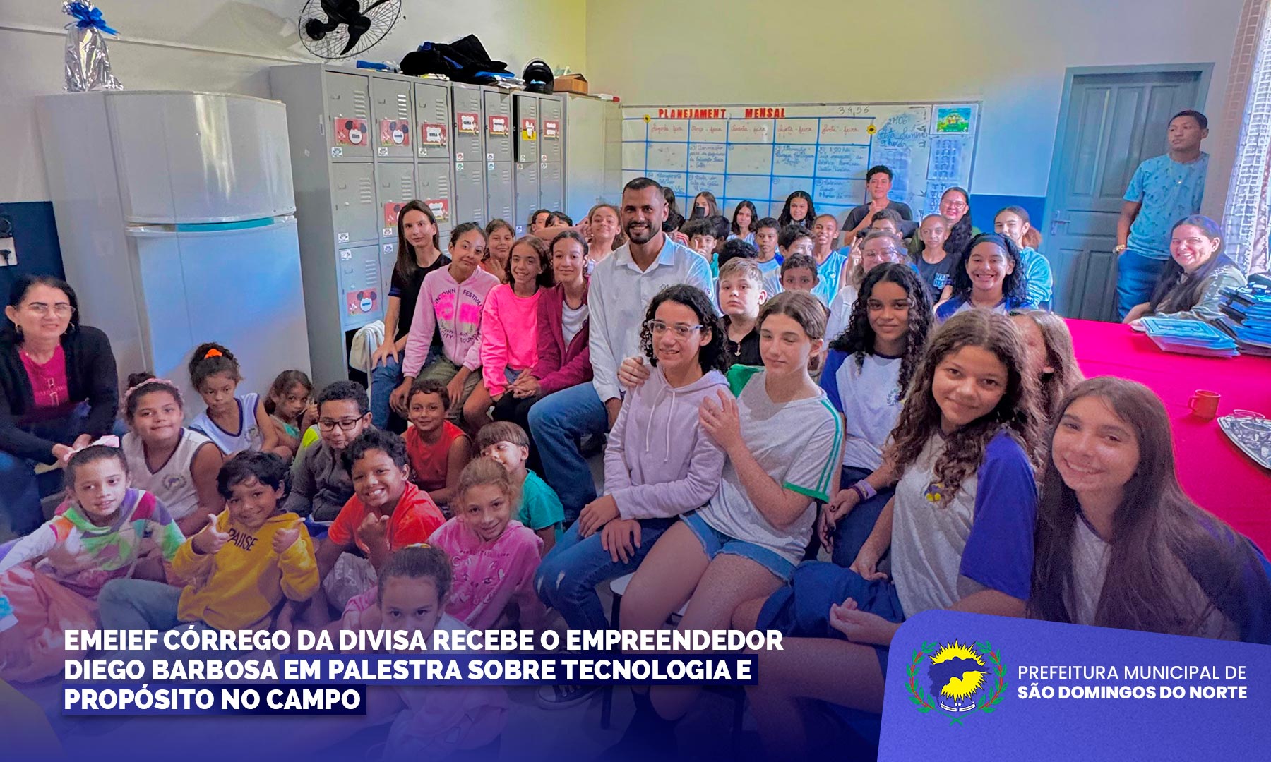 EMEIEF Córrego da Divisa recebe o empreendedor Diogo Barbosa em palestra sobre tecnologia e propósito no campo