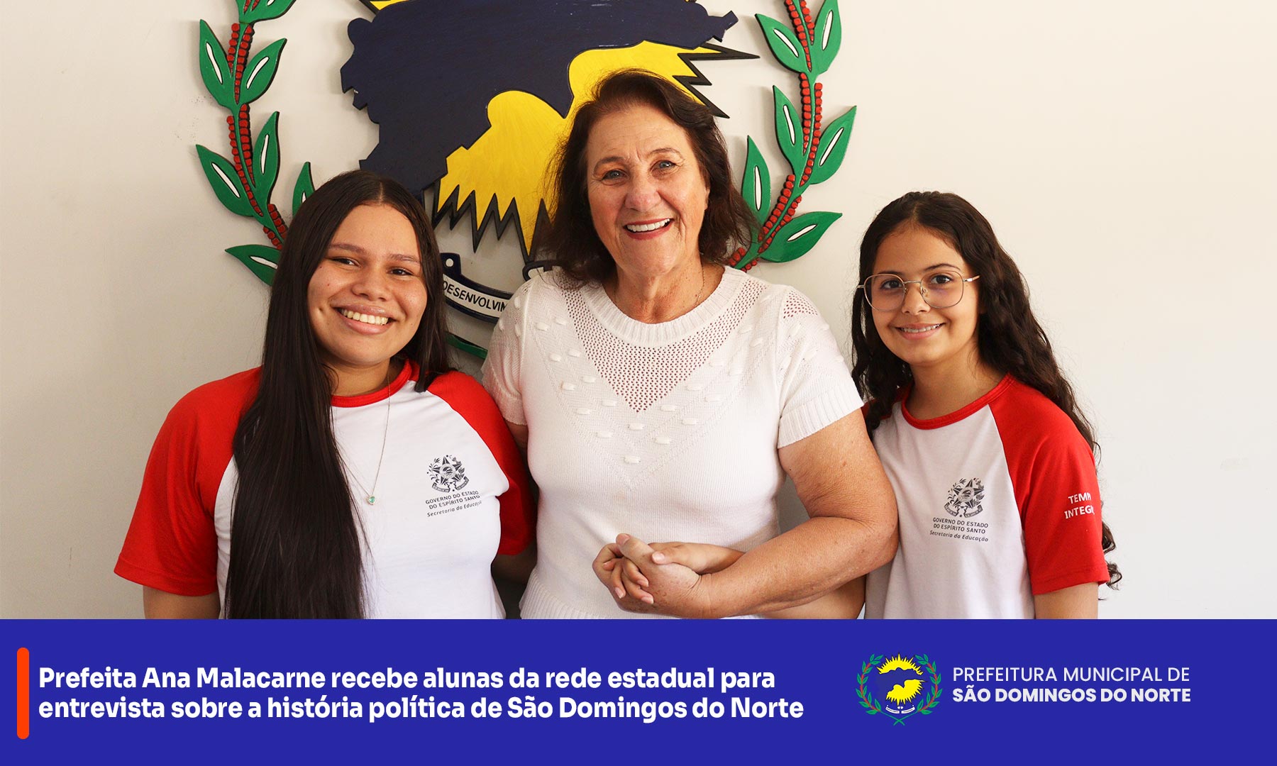 Prefeita Ana Malacarne recebe alunas da rede estadual para entrevista sobre a história política de São Domingos do Norte