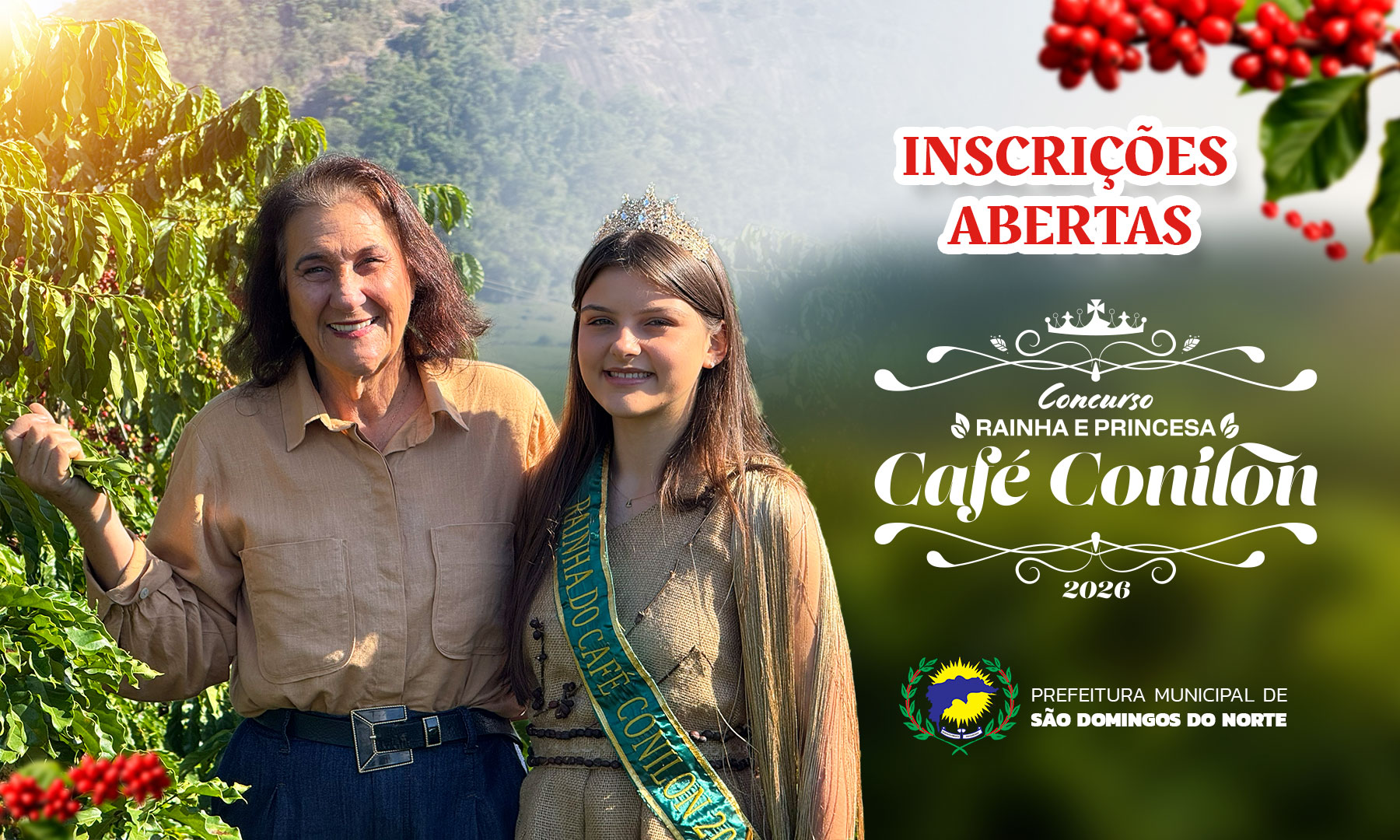 Imagem da notícia: Estão abertas as inscrições para o Concurso Rainha e Princesas do Café Conilon 2026 de São Domingos do Norte