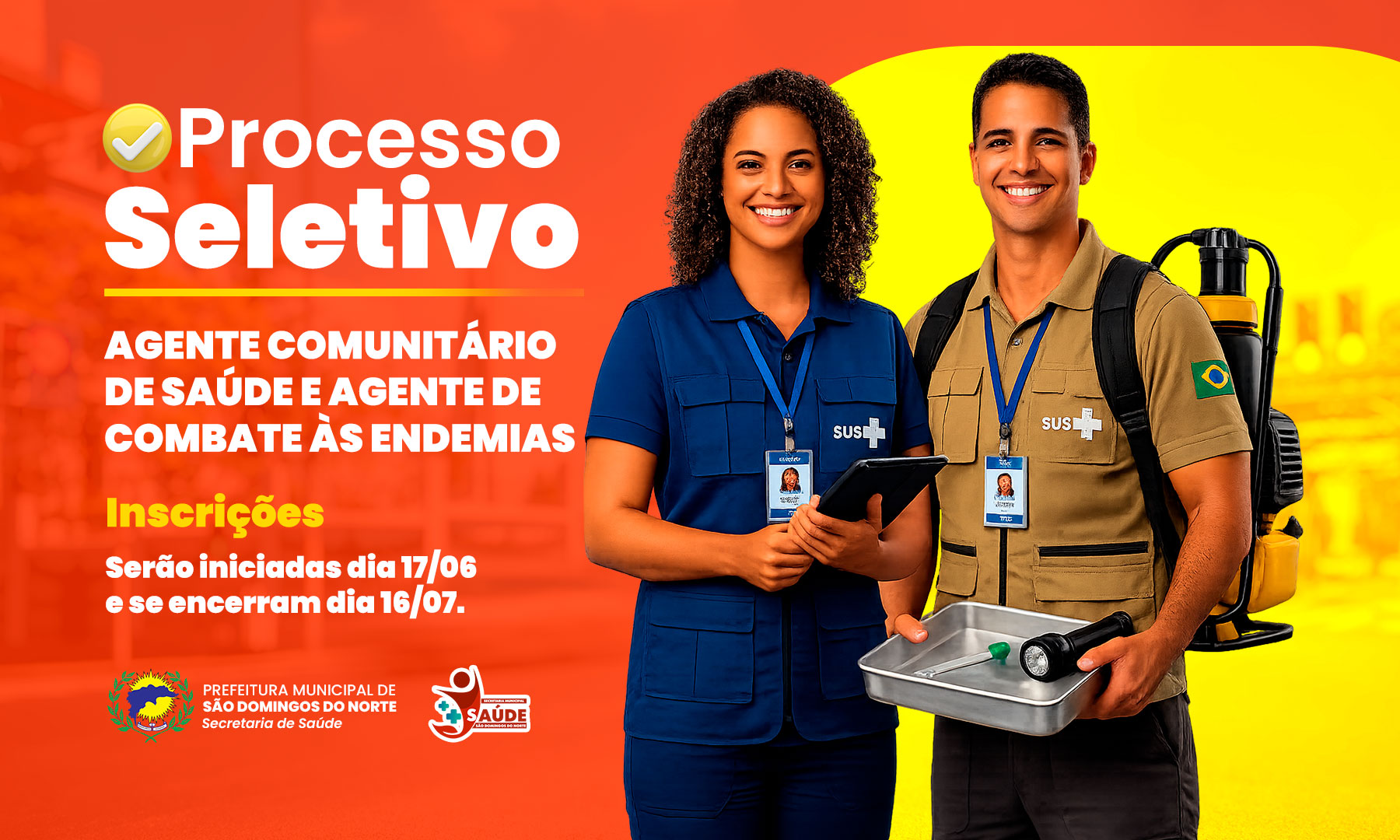 Imagem da notícia: Processo Seletivo para Agente Comunitário de Saúde e Agente de Combate às Endemias está com inscrições abertas