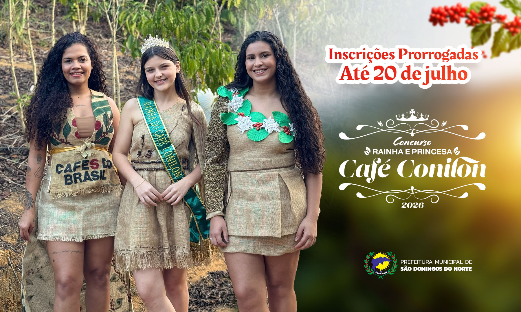Imagem da notícia: Prefeitura prorroga até 20 de julho as inscrições para o Concurso Rainha e Princesas do Café Conilon 2026