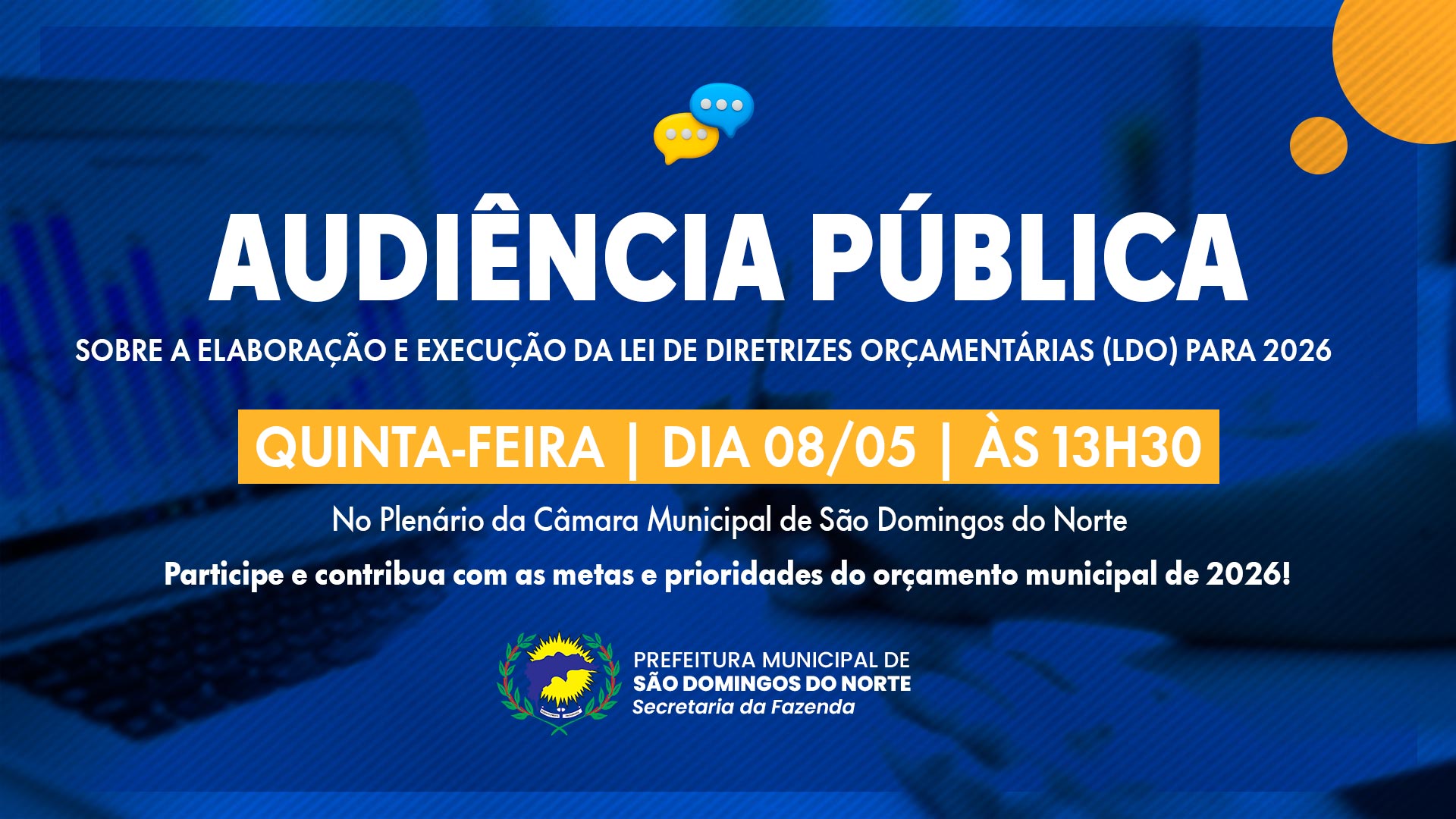 Prefeitura convida população para Audiência Pública sobre a LDO 2026