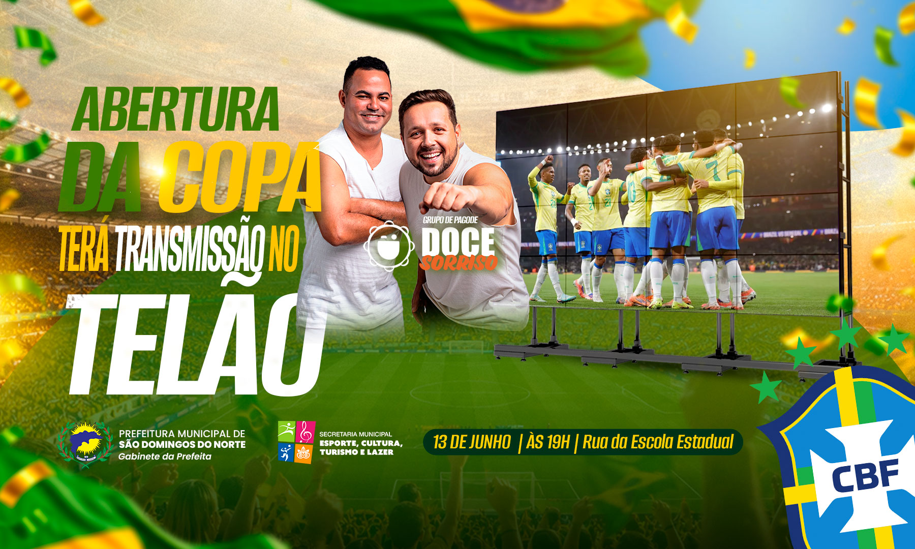 Imagem da notícia: São Domingos do Norte entra no clima da Copa com pintura temática, pagode e transmissão em telão